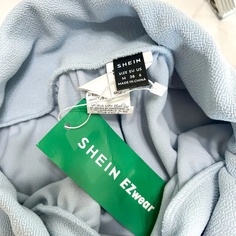NWT SHEIN EZwear Light Blue Textured High Waist Skater Mini Skirt Size M - Picture 4 of 5